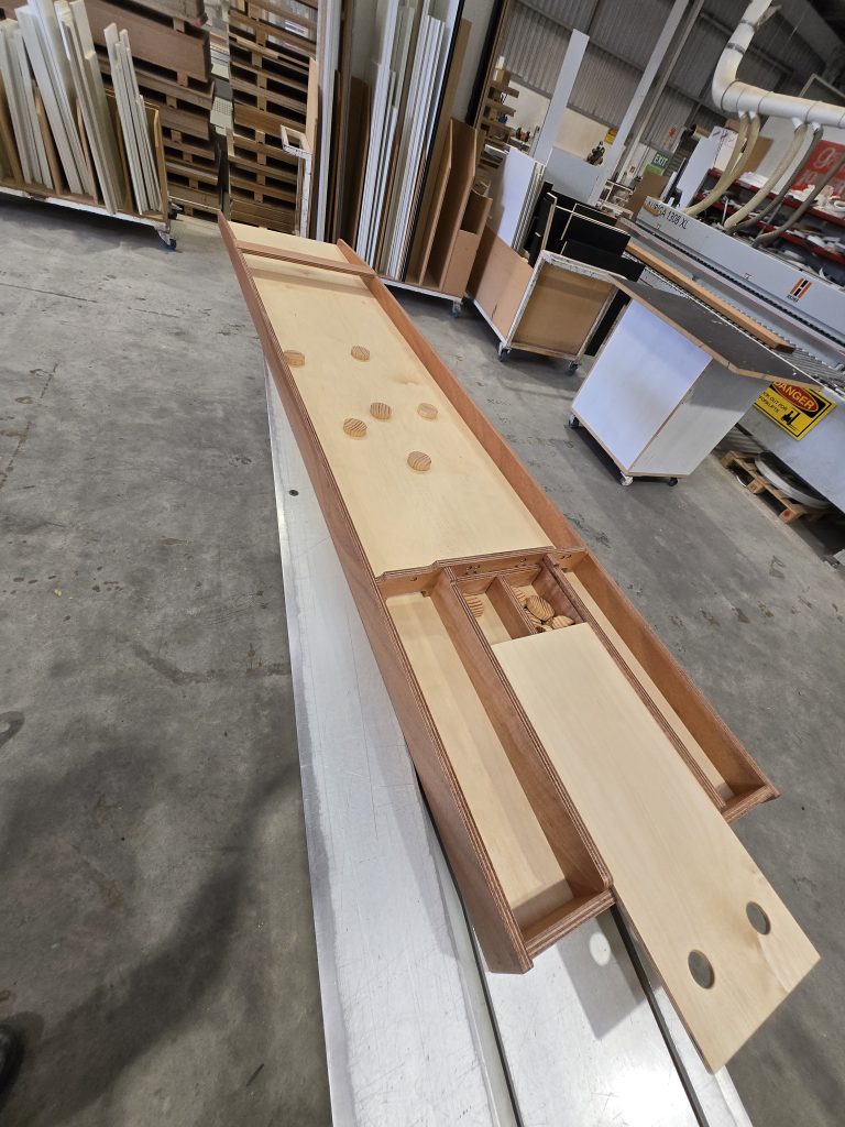 Handcrafted Dutch shuffleboard game made from timber by Newton Gordge Joinery.